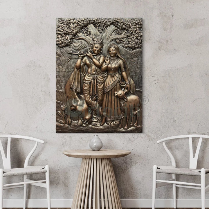 4x3 Feet Radha Krishna 3D Elevation Sculpture Relief Mural Wall Art