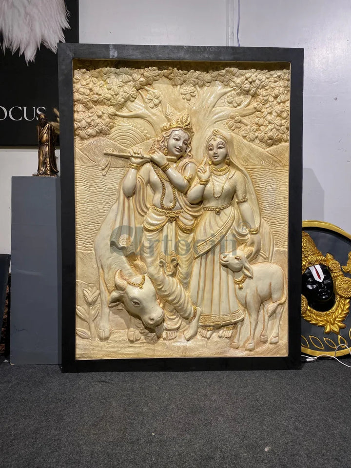 4x3 Feet Radha Krishna 3D Elevation Sculpture Relief Mural Wall Art
