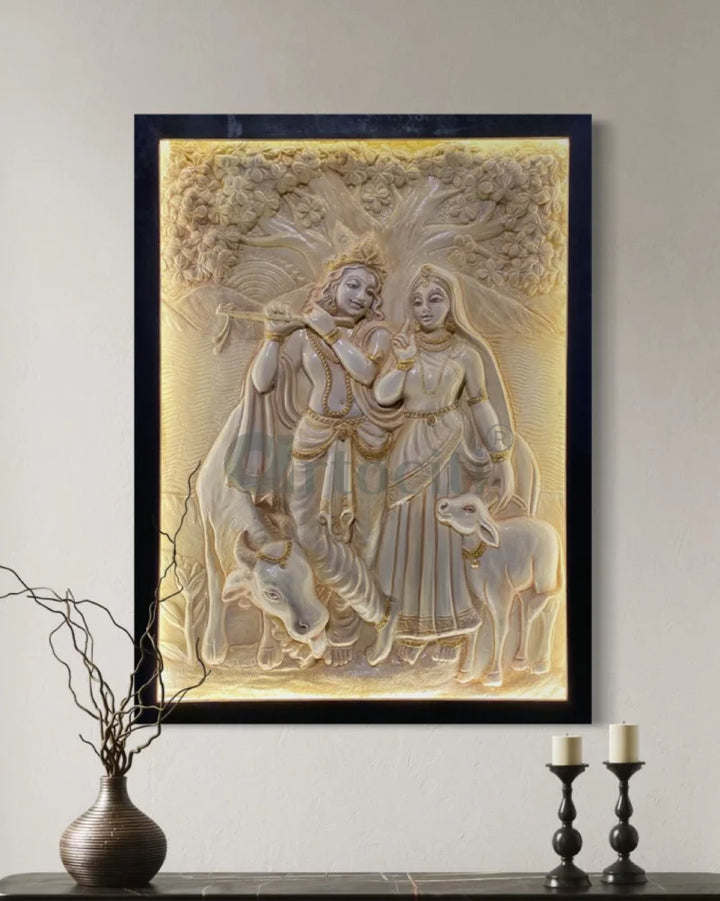 4x3 Feet Radha Krishna 3D Elevation Sculpture Relief Mural Wall Art