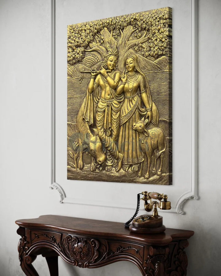4x3 Feet Radha Krishna 3D Elevation Sculpture Relief Mural Wall Art