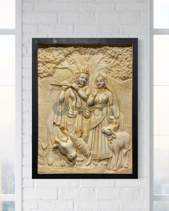 4x3 Feet Radha Krishna 3D Elevation Sculpture Relief Mural Wall Art