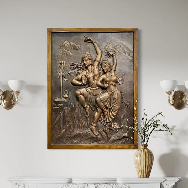 4x3 Feet Shiva Parvati 3D Relief Mural Wall Art Frame / 4X3 Feet / Bronze