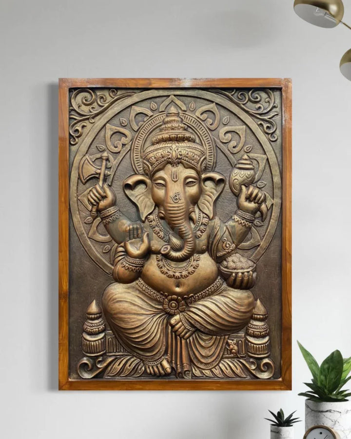 4x3 Feet Sitting Ganesha 3D Elevation Relief Mural Wall Art Ganesha Wall Decor
