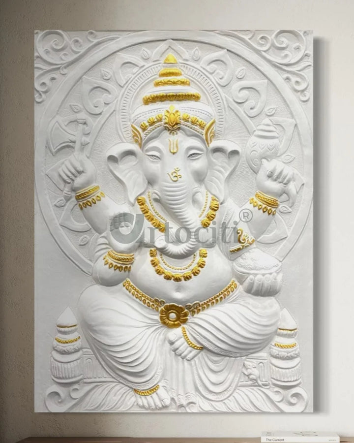 4x3 Feet Sitting Ganesha 3D Elevation Relief Mural Wall Art Ganesha Wall Decor