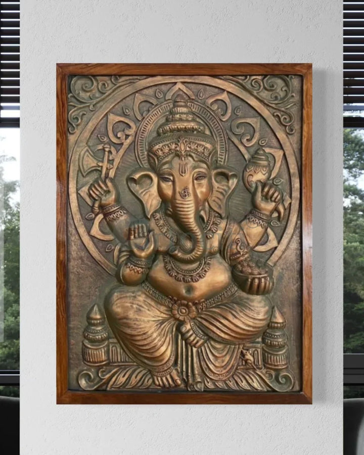 4x3 Feet Sitting Ganesha 3D Elevation Relief Mural Wall Art Ganesha Wall Decor