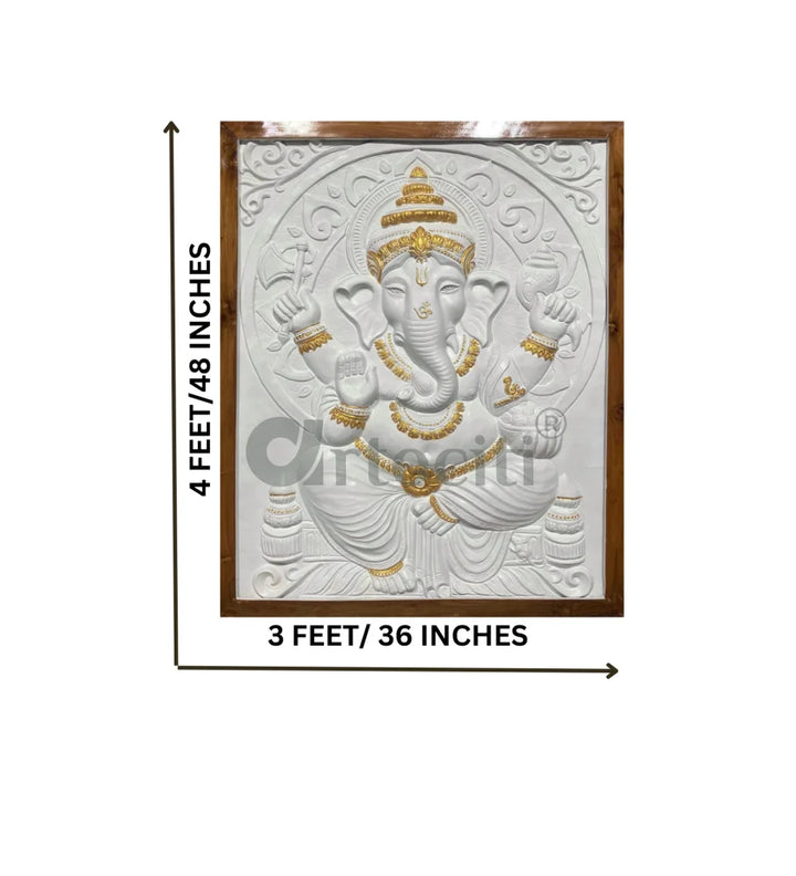 4x3 Feet Sitting Ganesha 3D Elevation Relief Mural Wall Art Ganesha Wall Decor