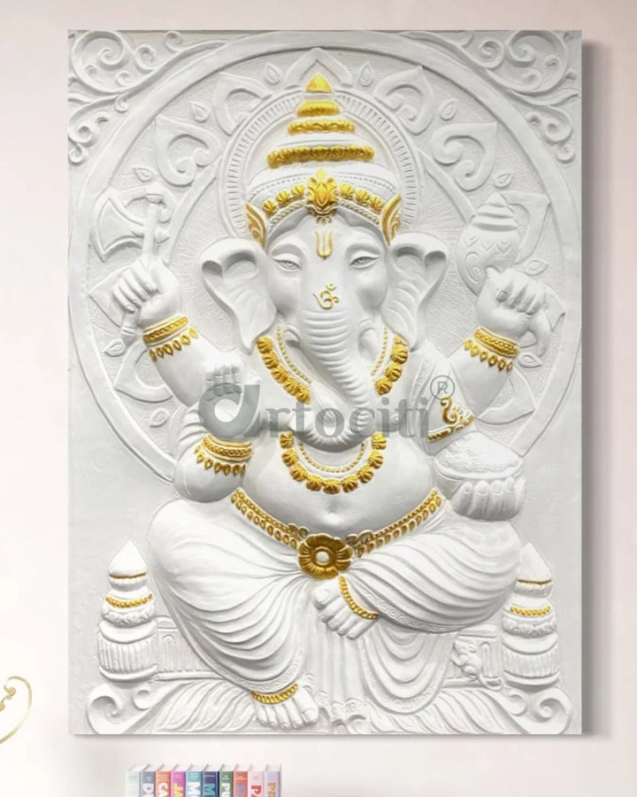 4x3 Feet Sitting Ganesha 3D Elevation Relief Mural Wall Art Ganesha Wall Decor