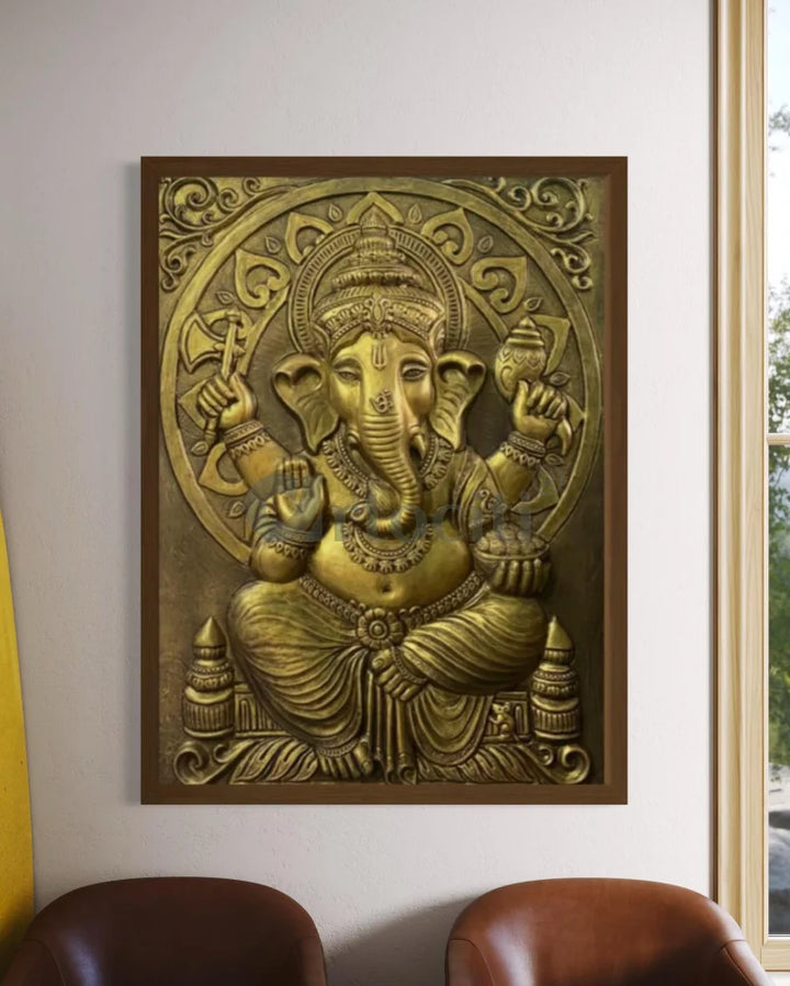 4x3 Feet Sitting Ganesha 3D Elevation Relief Mural Wall Art Ganesha Wall Decor