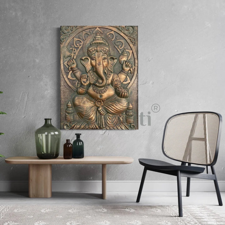 4x3 Feet Sitting Ganesha 3D Elevation Relief Mural Wall Art Ganesha Wall Decor
