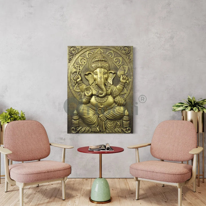 4x3 Feet Sitting Ganesha 3D Elevation Relief Mural Wall Art Ganesha Wall Decor