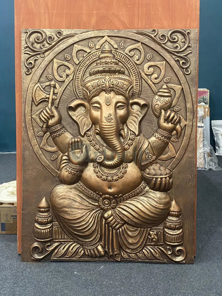 4x3 Feet Sitting Ganesha 3D Elevation Relief Mural Wall Art Ganesha Wall Decor