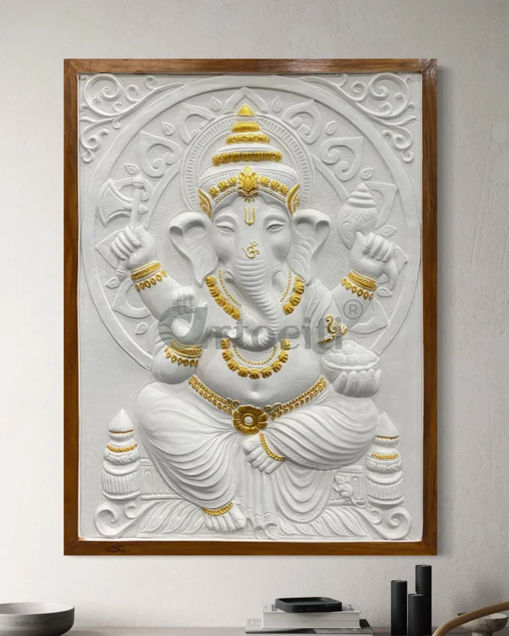 4x3 Feet Sitting Ganesha 3D Elevation Relief Mural Wall Art Ganesha Wall Decor
