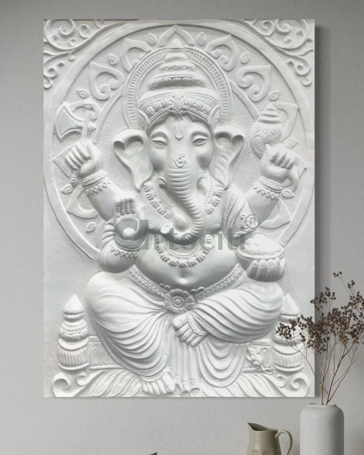 4x3 Feet Sitting Ganesha 3D Elevation Relief Mural Wall Art Ganesha Wall Decor