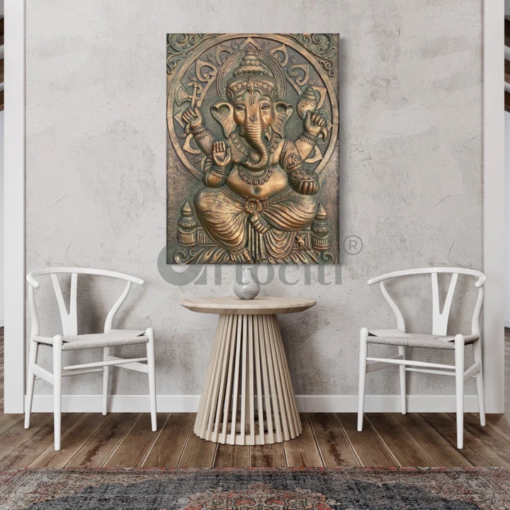 4x3 Feet Sitting Ganesha 3D Elevation Relief Mural Wall Art Ganesha Wall Decor