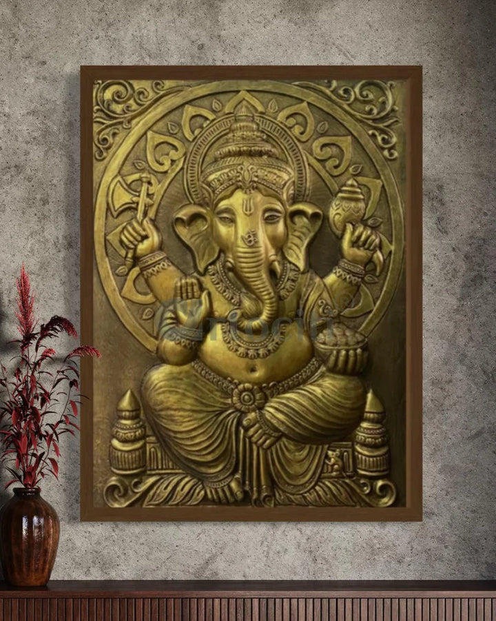 4x3 Feet Sitting Ganesha 3D Elevation Relief Mural Wall Art Ganesha Wall Decor