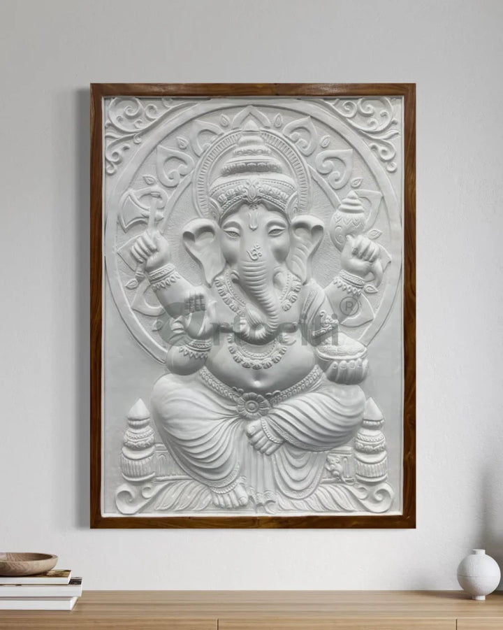 4x3 Feet Sitting Ganesha 3D Elevation Relief Mural Wall Art Ganesha Wall Decor