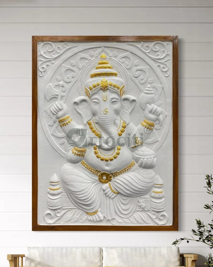 4x3 Feet Sitting Ganesha 3D Elevation Relief Mural Wall Art Ganesha Wall Decor