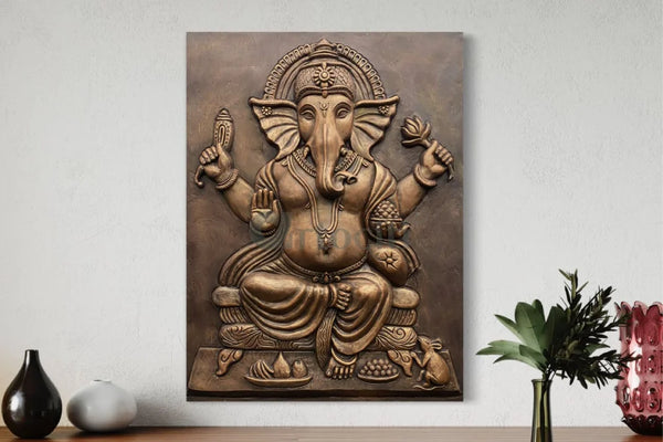 4x3 Feet Sitting Ganesha 3D Relief Mural Wall Art Ganesha Wall Decor