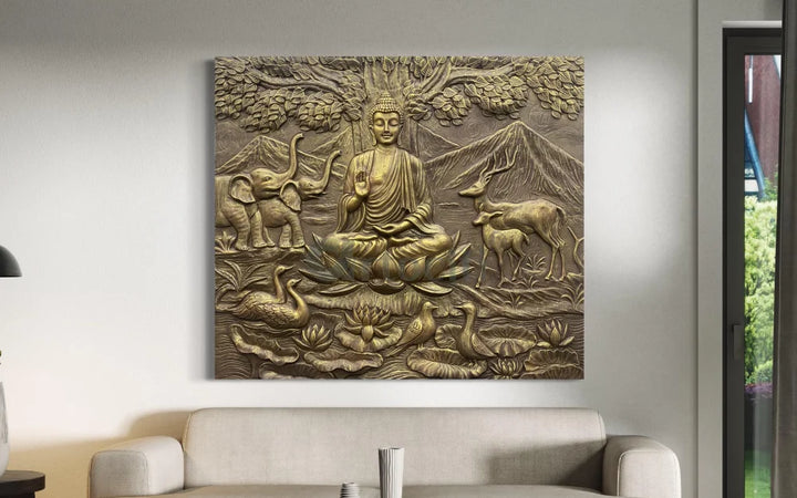 4x4.5 Ft Meditating Buddha 3D Relief Mural Wall Art