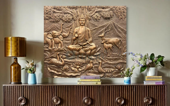 4x4.5 Ft Meditating Buddha 3D Relief Mural Wall Art