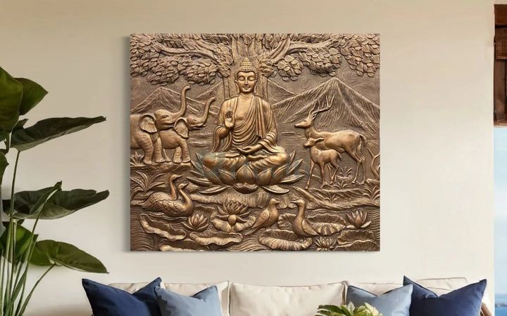 4x4.5 Ft Meditating Buddha 3D Relief Mural Wall Art