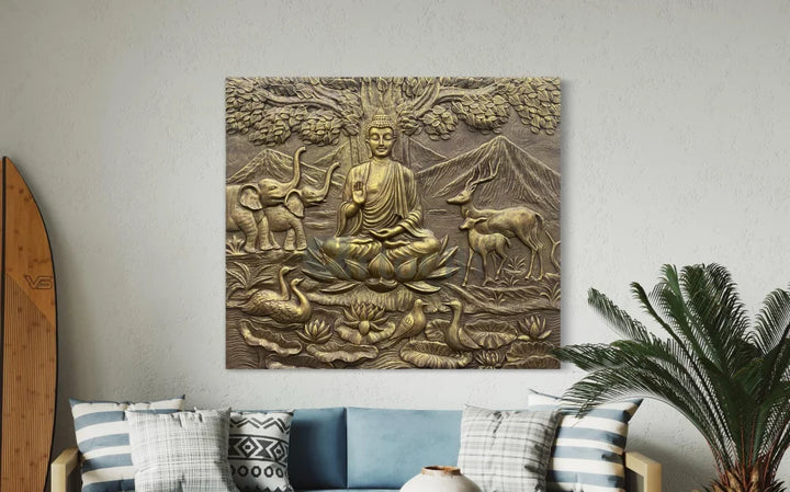 4x4.5 Ft Meditating Buddha 3D Relief Mural Wall Art