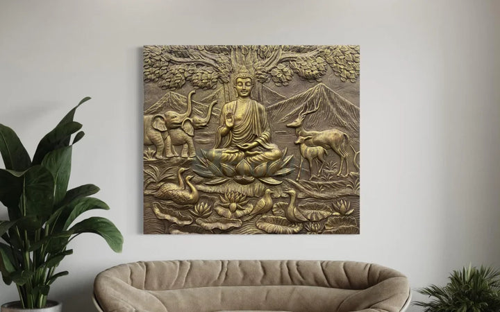 4x4.5 Ft Meditating Buddha 3D Relief Mural Wall Art