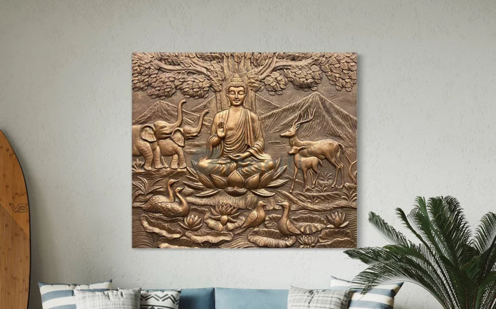 4x4.5 Ft Meditating Buddha 3D Relief Mural Wall Art 4X4.5 Feet / Bronze