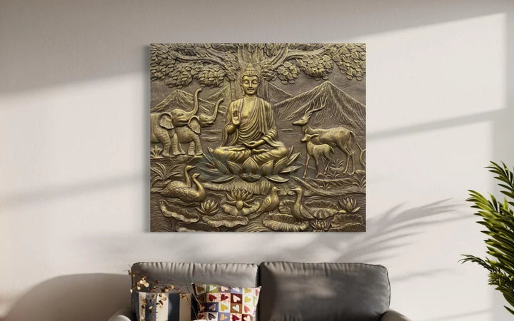 4x4.5 Ft Meditating Buddha 3D Relief Mural Wall Art 4X4.5 Feet / Gold