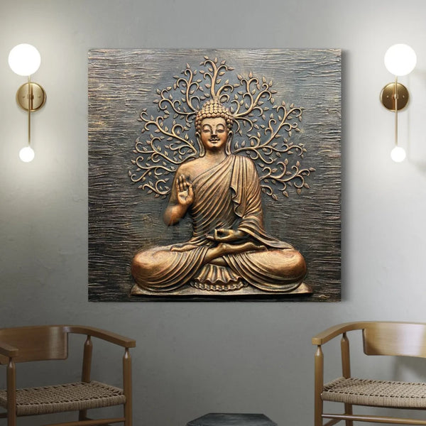 4x4 Feet Blessing Buddha with leaf 3D Relief Mural 4X4 Feet / Bronze