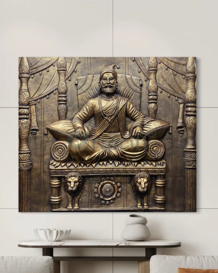 5.2X4.5 Feet Chattrapati Shivaji Maharaj 3D Relief Mural Wall Art 63X54 Inch / Bronze