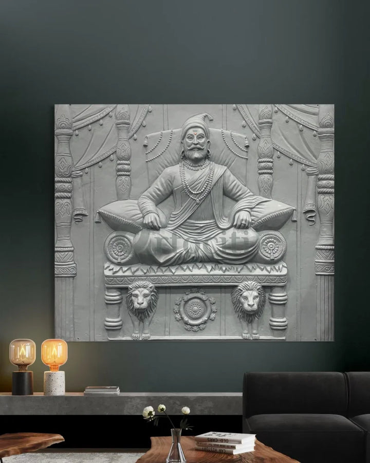 5.2X4.5 Feet Chattrapati Shivaji Maharaj 3D Relief Mural Wall Art 63X54 Inch / Grey