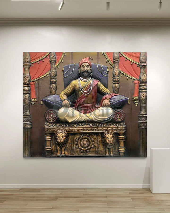 5.2X4.5 Feet Chattrapati Shivaji Maharaj 3D Relief Mural Wall Art 63X54 Inch / Multi