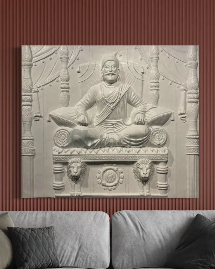 5.2X4.5 Feet Chattrapati Shivaji Maharaj 3D Relief Mural Wall Art 63X54 Inch / White