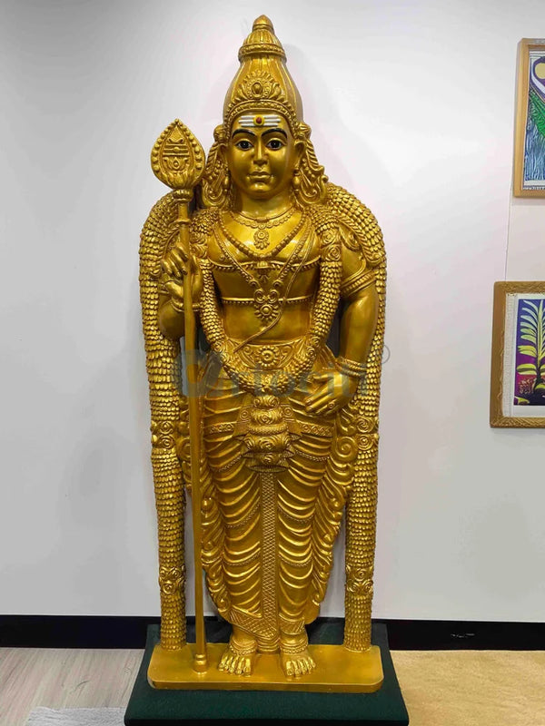 5X2 Feet Lord Murugan (Kartikeya) 3D Relief Mural Wall Art | Ready-to-Hang 5X2 Feet / Temple Gold