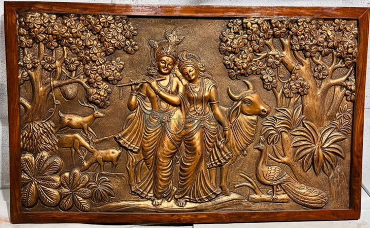 5x3 Feet Radha Krishna 3D Elevation Sculpture Relief Mural Wall Art