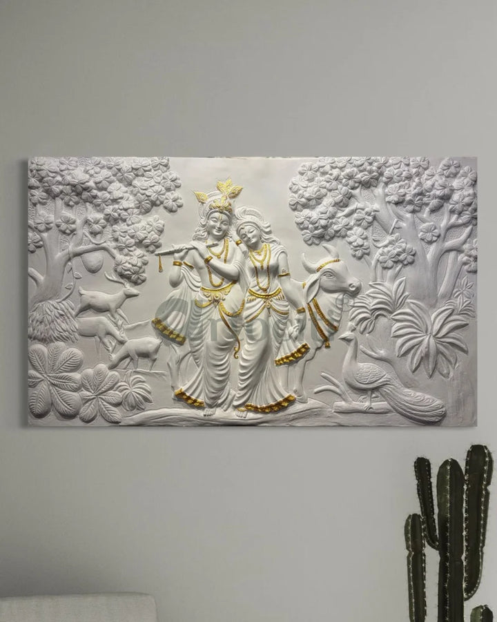 5x3 Feet Radha Krishna 3D Elevation Sculpture Relief Mural Wall Art