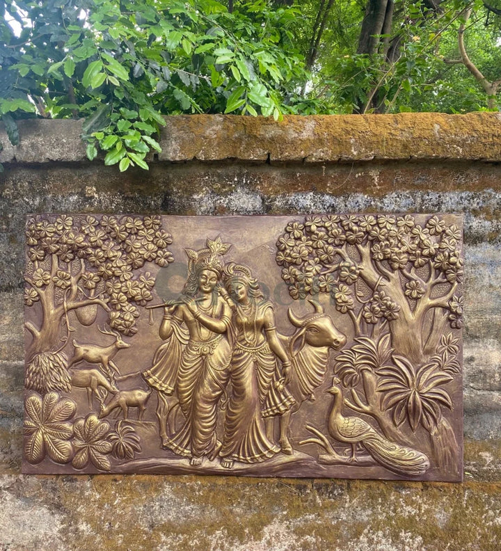 5x3 Feet Radha Krishna 3D Elevation Sculpture Relief Mural Wall Art