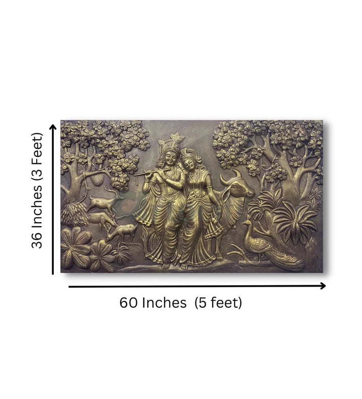 5x3 Feet Radha Krishna 3D Elevation Sculpture Relief Mural Wall Art