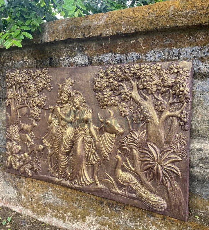 5x3 Feet Radha Krishna 3D Elevation Sculpture Relief Mural Wall Art