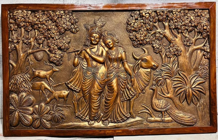 5x3 Feet Radha Krishna 3D Elevation Sculpture Relief Mural Wall Art