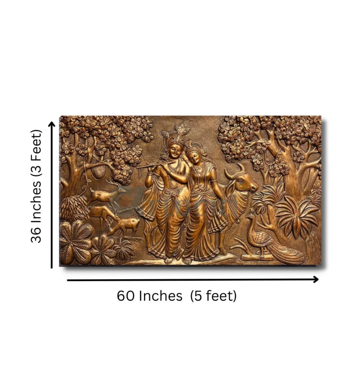 5x3 Feet Radha Krishna 3D Elevation Sculpture Relief Mural Wall Art