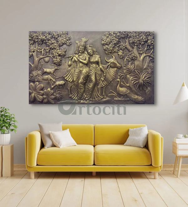 5x3 Feet Radha Krishna 3D Elevation Sculpture Relief Mural Wall Art