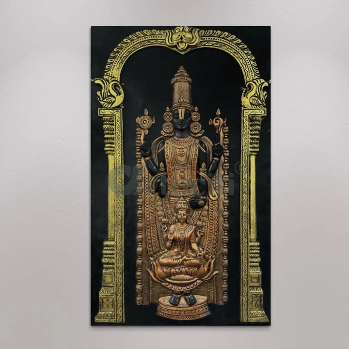 5x3 Feet Tirupati Balaji with Goddess Lakshmi 3D Wall Art Relief Mural