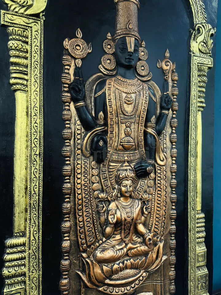 5x3 Feet Tirupati Balaji with Goddess Lakshmi 3D Wall Art Relief Mural