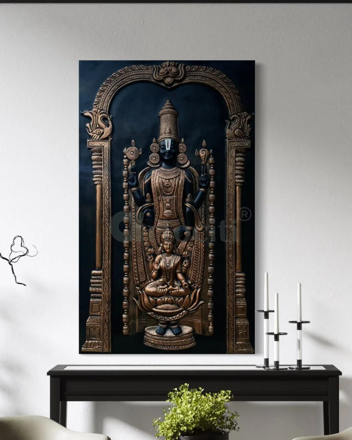 5x3 Feet Tirupati Balaji with Goddess Lakshmi 3D Wall Art Relief Mural