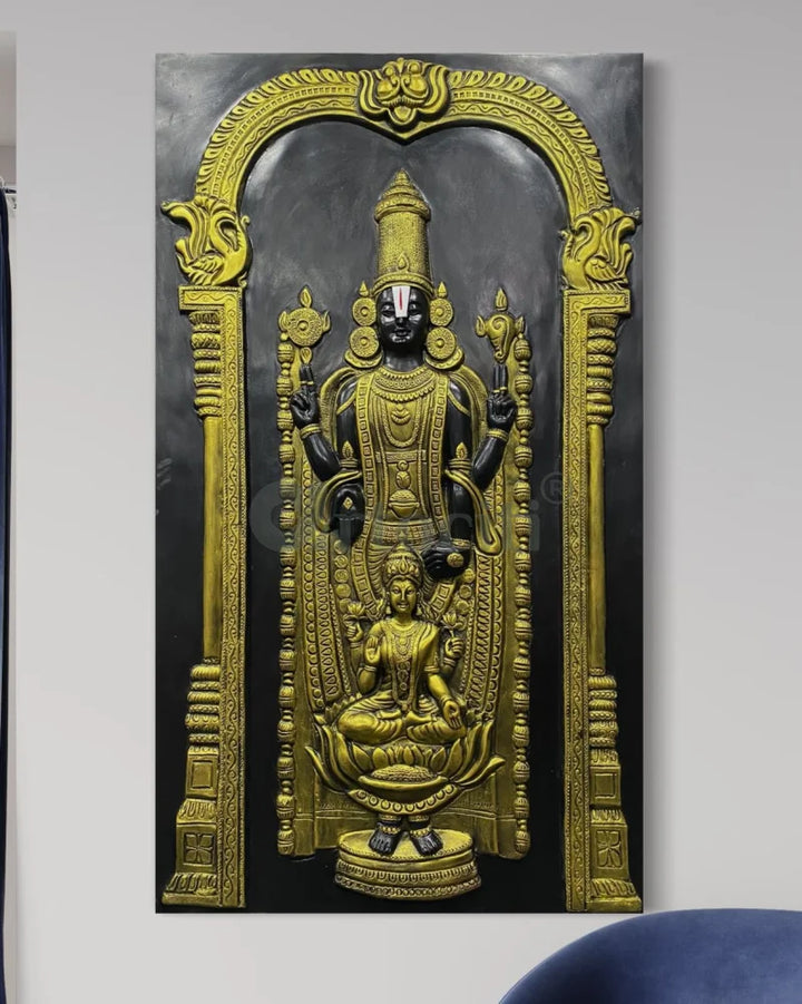 5x3 Feet Tirupati Balaji with Goddess Lakshmi 3D Wall Art Relief Mural