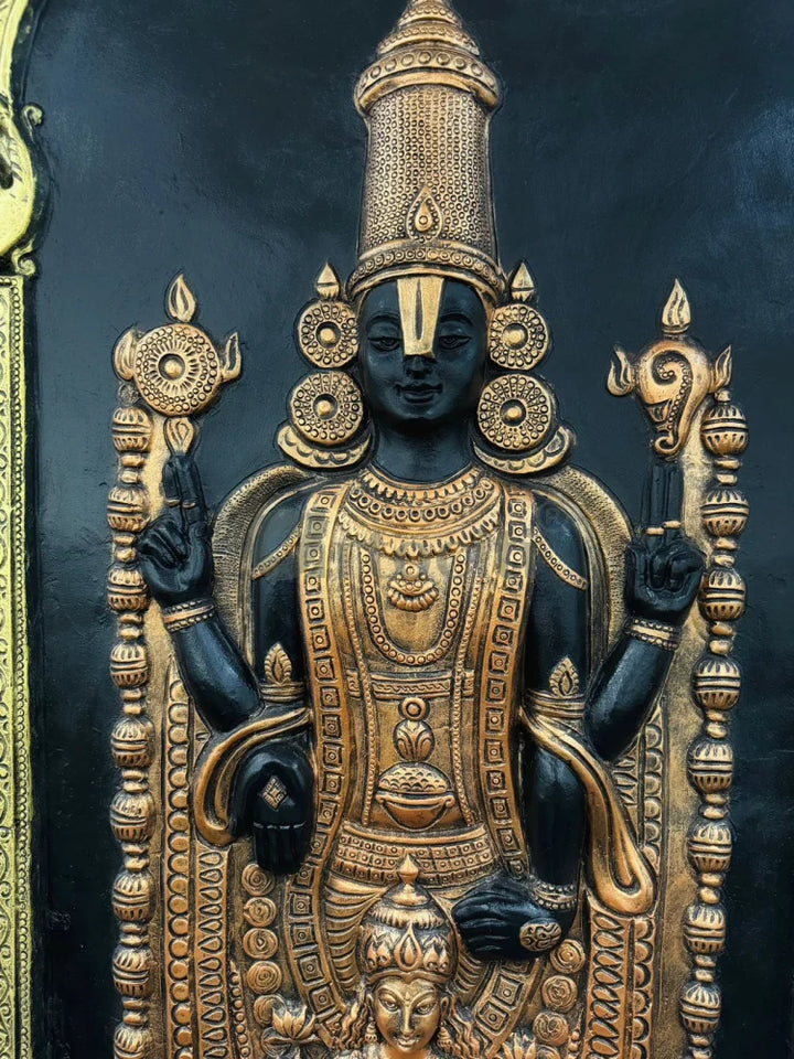 5x3 Feet Tirupati Balaji with Goddess Lakshmi 3D Wall Art Relief Mural