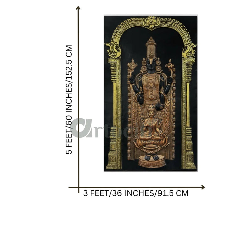 5x3 Feet Tirupati Balaji with Goddess Lakshmi 3D Wall Art Relief Mural