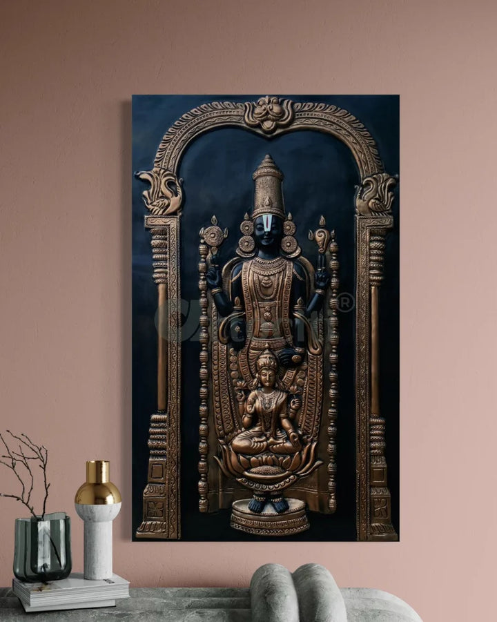 5x3 Feet Tirupati Balaji with Goddess Lakshmi 3D Wall Art Relief Mural